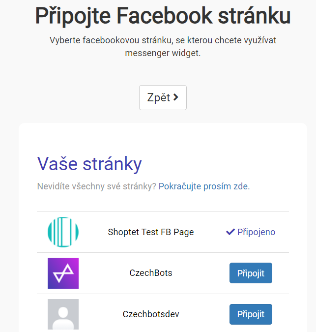 Jak připojit Facebook stránku k Chatgo